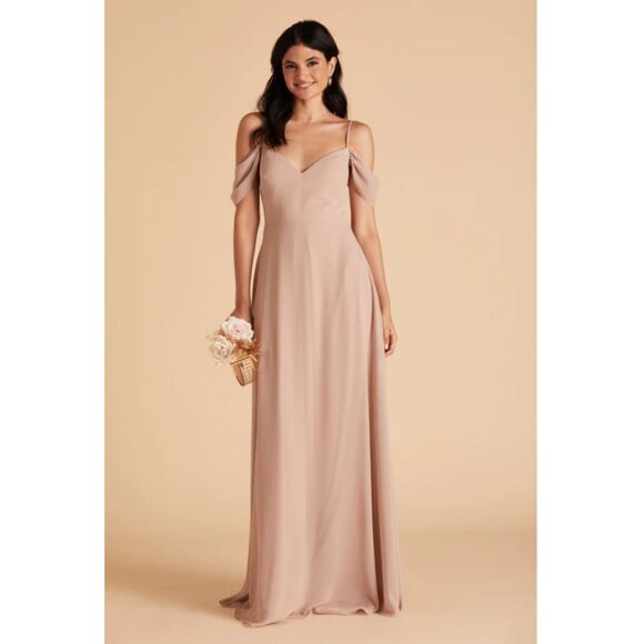 Birdy Grey Devin Chiffon Dress Sz Medium Womens Taupe Bridesmaid Prom Formal - Picture 1 of 12